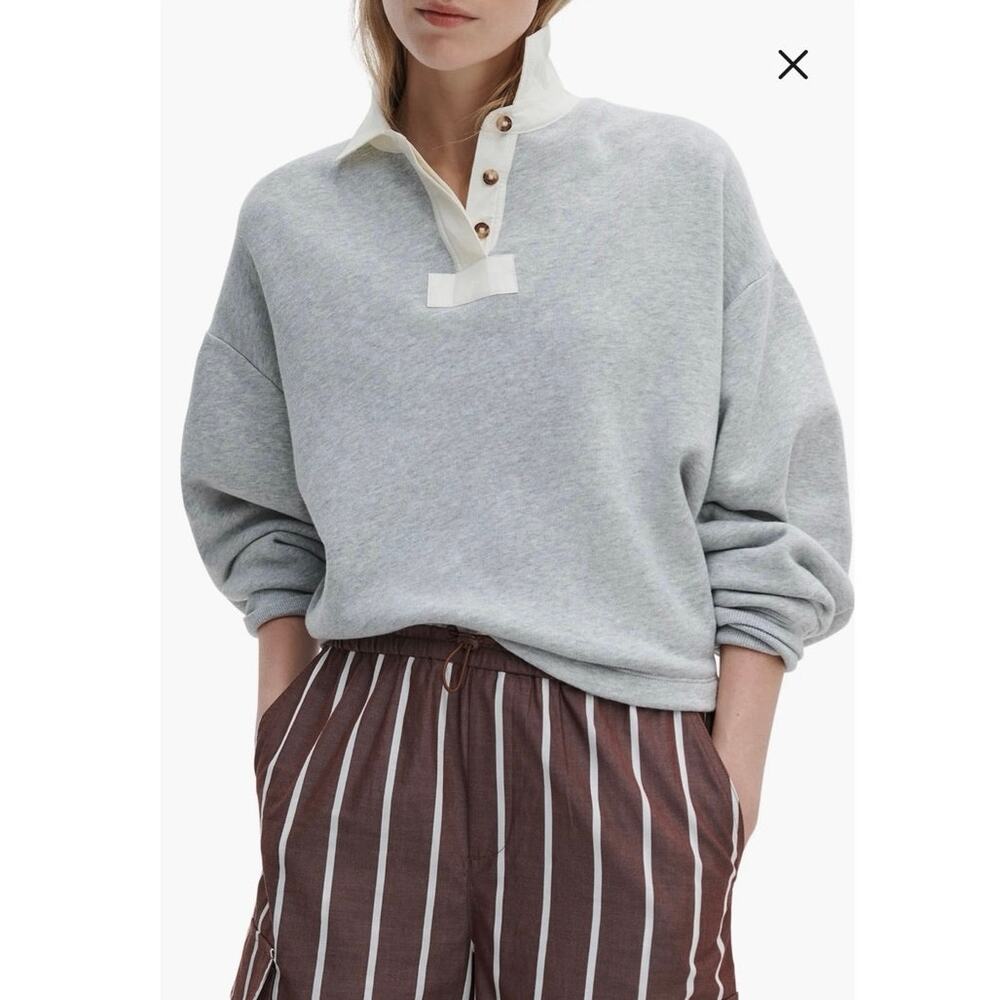 NWOT Women’s rag & bone Vintage Terry Polo Sweatshirt in Heather Grey SZ S